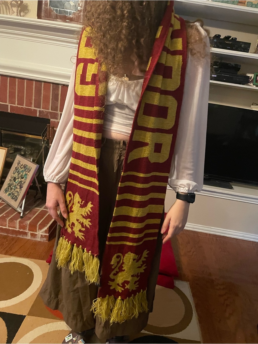 Harry Potter Gryffindor Double Knit Scarf 80" Burgundy Gold Knitted Crest